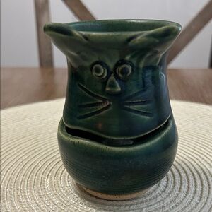 Handcrafted Green Cat Ceramic Egg Separator.